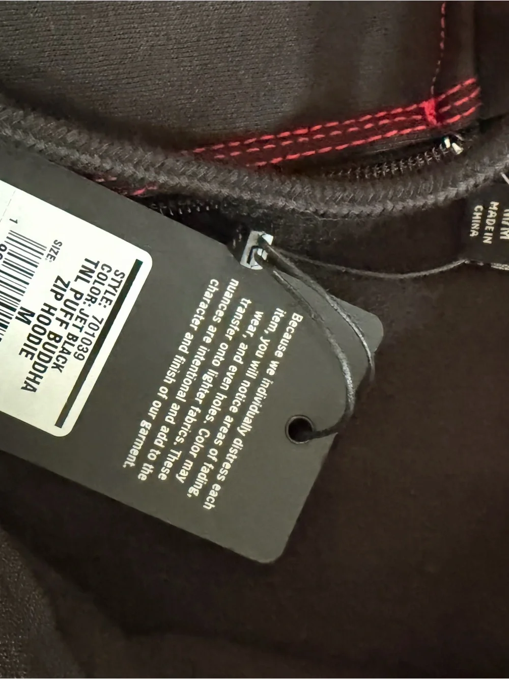 True Religion Black Zip Hoodie with Red Contrast Stitching